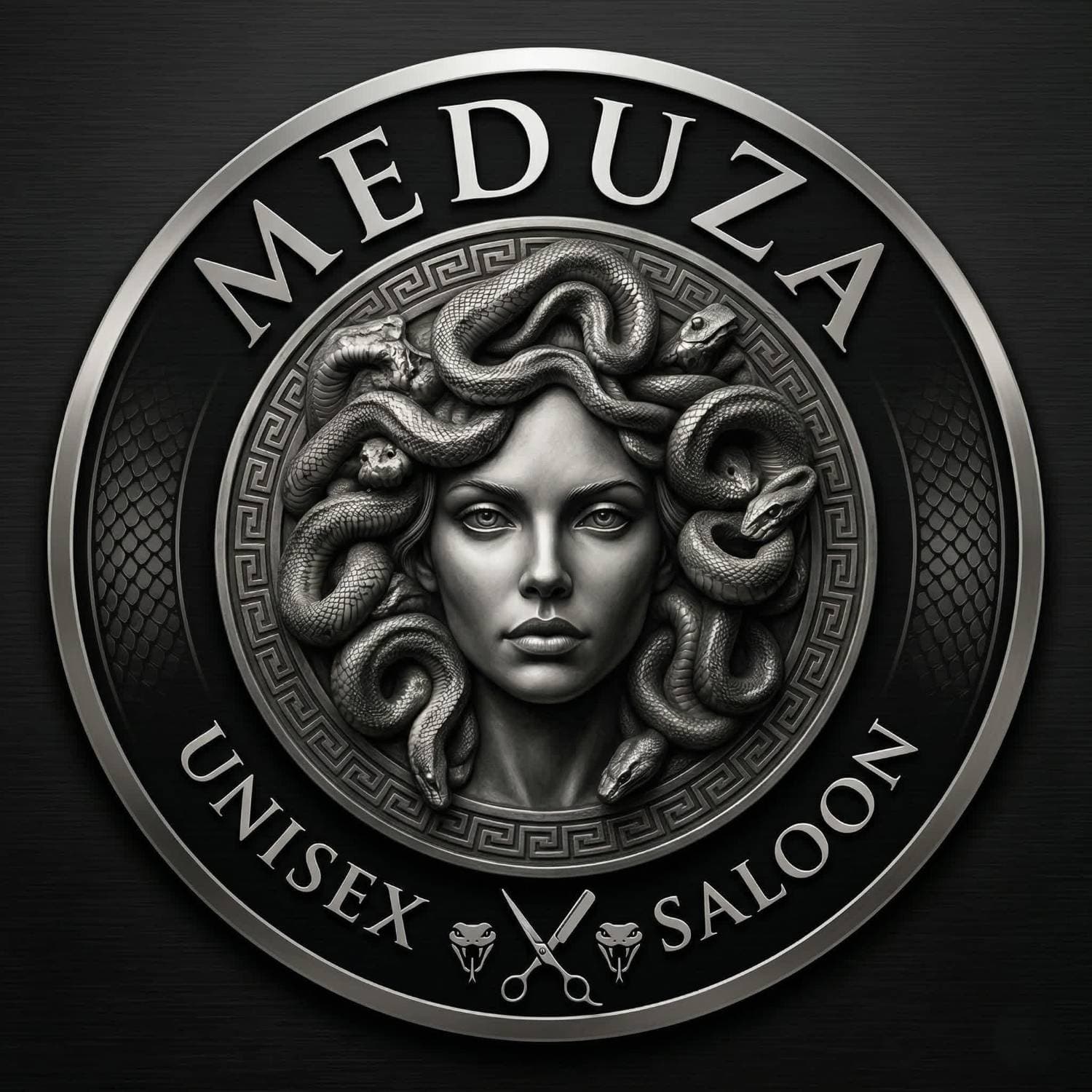 Salon Meduza logo: Medusa with serpent hair